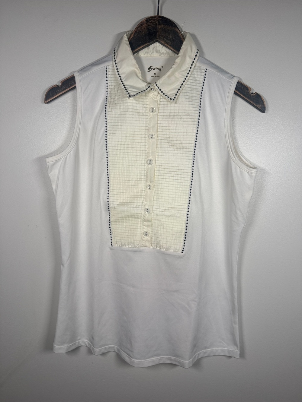 Swing White Sleeveless Button-Front Collared Camisole